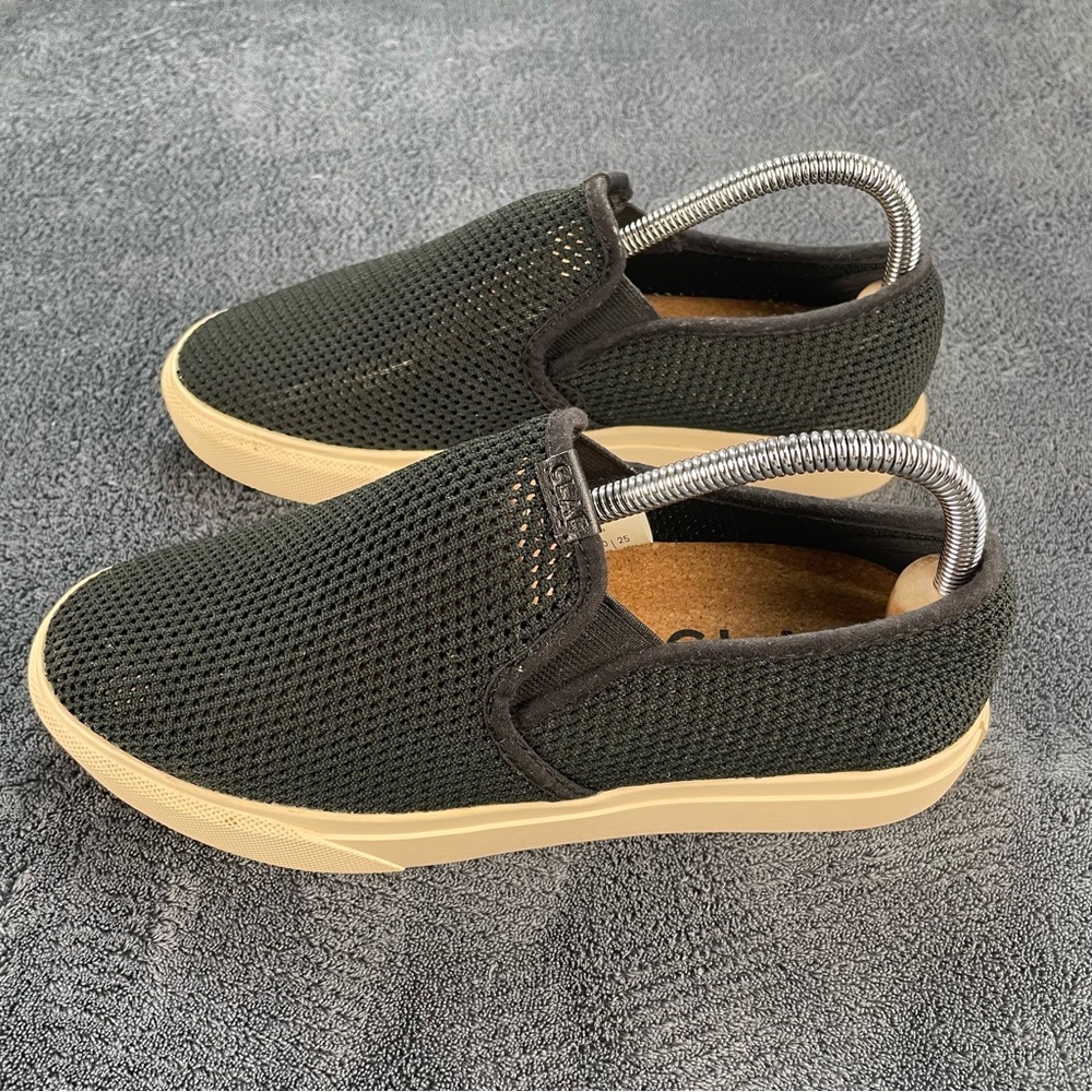 Clae Black and Tan Mesh Slip-On Loafers